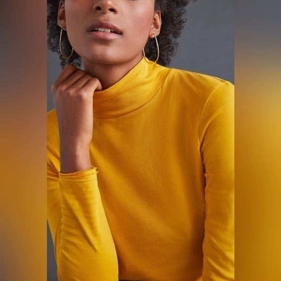 NEW! ANTHROPOLOGIE GAUZY MOCK NECK Long Sleeve Top NWT Size XS Mustard Yellow - Picture 2 of 13